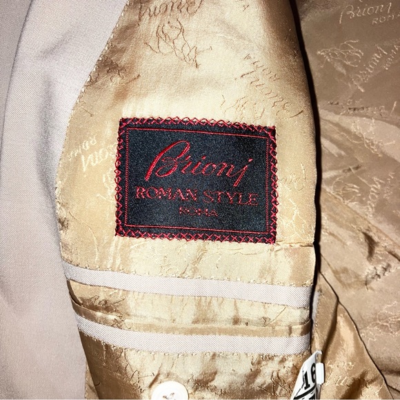 Brioni Mens Sport Coat Suit Jacket Blazer Double Breasted 100% Wool Tan 46 VTG - Picture 10 of 12